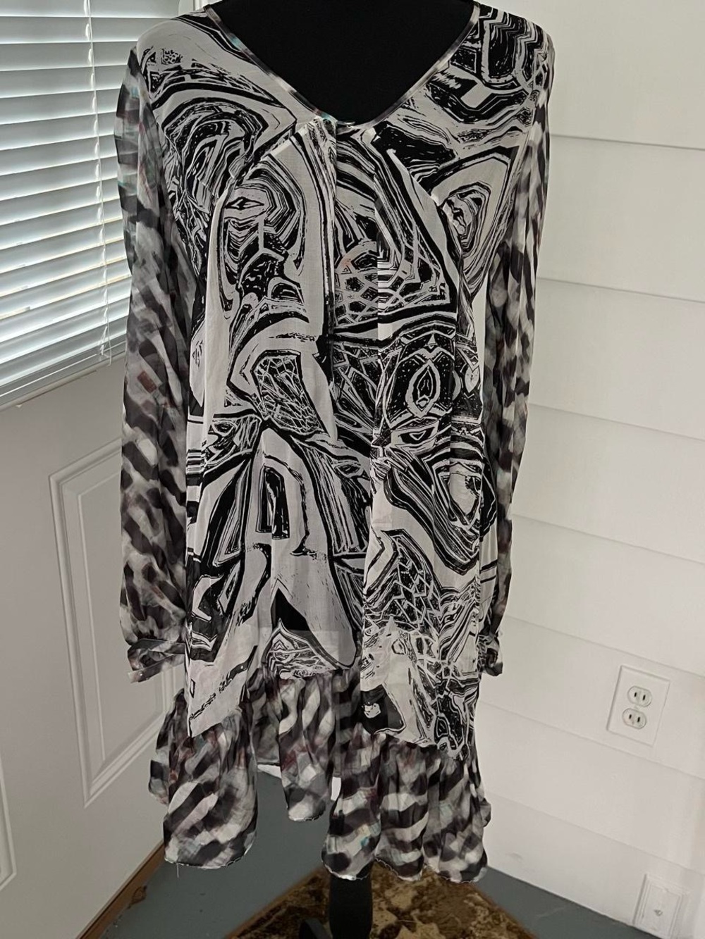 Custo Barcelona Sheer Abstract Black & White Flowing Women's Dress